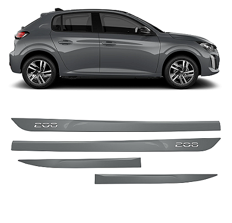 Friso Peugeot 208 com emblema cromado pintado cor cinza selenium