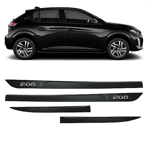 Friso Peugeot 208 com emblema cromado pintado cor preto perla negra
