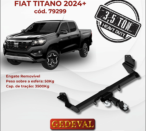 Engate Fiat Titano 2024 diante com ponteira removivel Gedeval 3500KG Heavy Duty