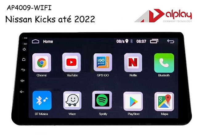 Central Multimidia Nissan Kicks até 2022 Android Alplay AP4009-WIFI - 9 polegadas