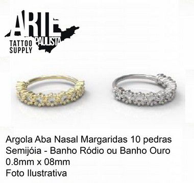 Argola Aba Nasal Margaridas 10 pedras - Modelo 01 - Arte Paulista Piercing  Atacado