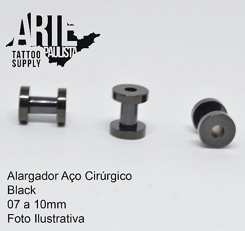 Alargador Aço cirúrgico Black Rosca Normal - 07 a 10mm