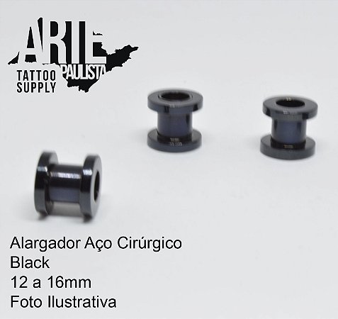 Alargador Aço cirúrgico Black Rosca Normal - 12 a 16mm