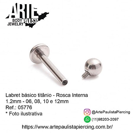 Labret Básico Titânio ASTM F136 Rosca Interna