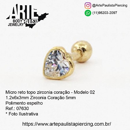 Micro Reto Ouro 18k - Topo Zirconia Coração modelo 02