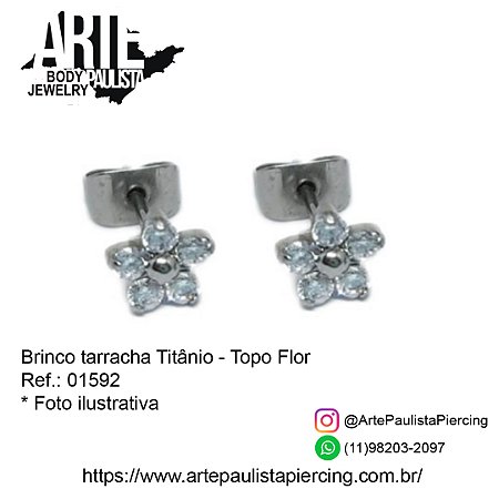 Brinco com Tarracha Titânio - Topo Flor 5 pedras (Par)