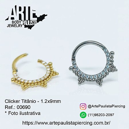 Argola clicker cravejado Tttânio - modelo 02