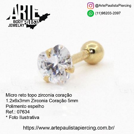 Micro Reto Ouro 18k - Topo Zirconia Coração 5mm