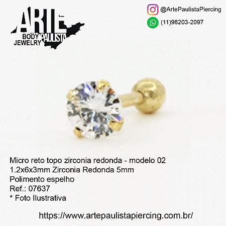Micro Reto Ouro 18k - Topo Zirconia Redonda - modelo 02