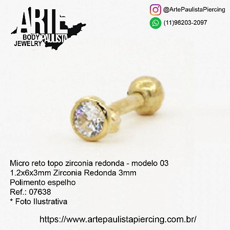 Micro Reto Ouro 18k - Topo Zirconia Redonda - modelo 03