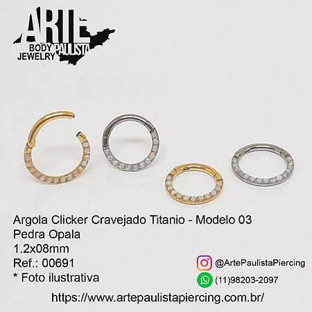 Argola Clicker Cravejado Titanio - Modelo 03