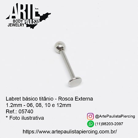 Labret Básico Titânio ASTM F136 Rosca Externa