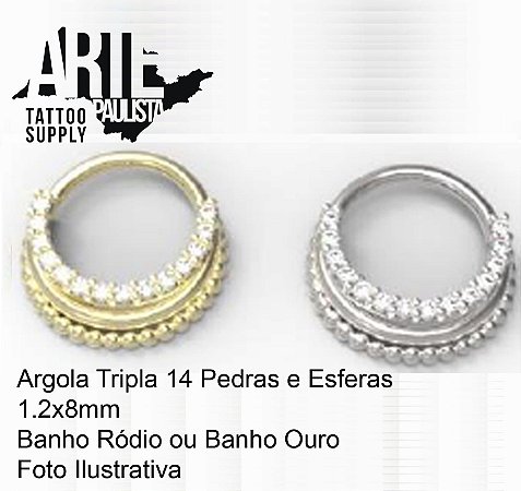 Argola Tripla Com 14 Pedras e Esferas - Modelo 10