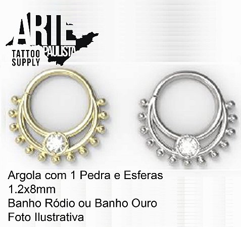 Argola com 1 Pedra e Esfera - Modelo 11 *DOURADO
