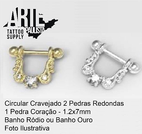 Circular Cravejado 2 Pedras Redondas 1 Pedra Coração - Modelo 27