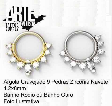 Argola Cravejada com Zirconias Navete e Redonda 9 Pedras - Modelo 05