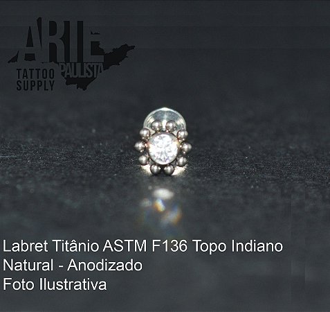 Labret Titânio ASTM F136 Rosca Interna Topo Indiano