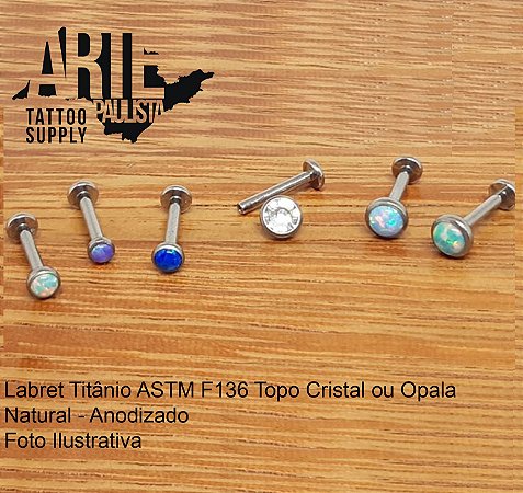 Labret Titânio ASTM F136 Rosca Interna Topo Cristal ou Opala