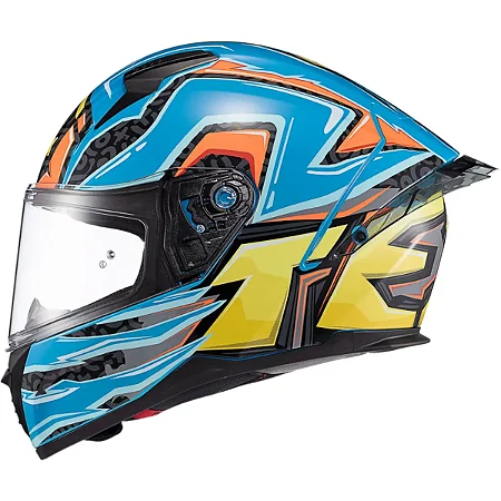 Capacete Texx Raptor Azul Vermelho Amarelo + Viseira Fumê de Brinde