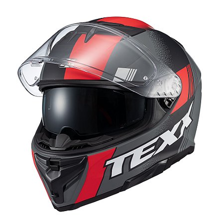 Capacete Texx Preto/Cinza/Verm Fosco c/Oculos Interno Solar