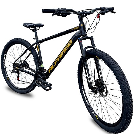 Bicicleta Alfameq PRO aro 29 -> 24v SHIMANO + Freio Hidraulico Preto/Dourado 2026