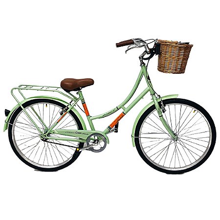 Bicicleta Mobele Imperial Verde Aro 26 Sem Marchas Cesta Vime