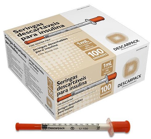 Seringa Descartável para Insulina 29G 12,7mm x 0,33mm 100U