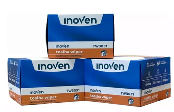 TOALHA DESCARTAVEL WIPER 30X31cm - CX/100 TOALHAS - INOVEN