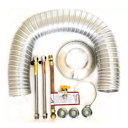 Kit Instalação Para Aquecedor À Gás Completo ; flexivel 40cm 1/2", Duto 80mm x 1,00 à 5,00metros.