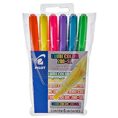 Kit Caneta Marca Texto Pilot Lumini Color 200-SL Cores Neon