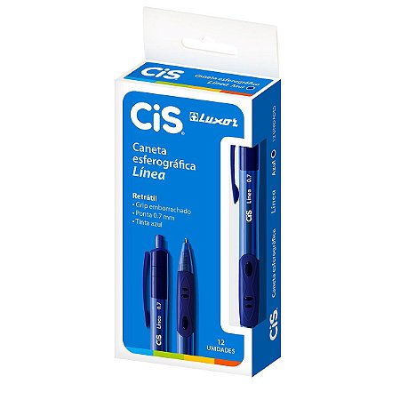 Kit Caneta Esferográfica Retrátil Cis Línea Azul 12 Unidades