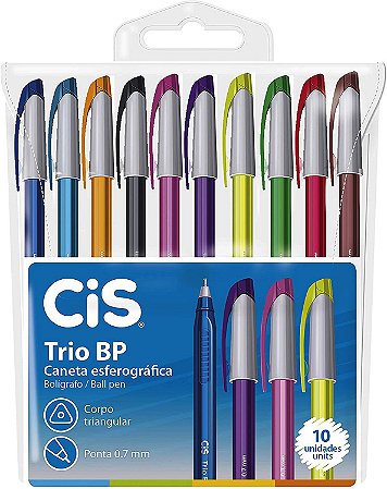 Estojo Caneta Esferográfica Cis Trio BP 10 Cores