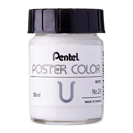 Tinta Guache Para Caligrafia e Desenho Pentel Poster Color Branca 29 - 30ml