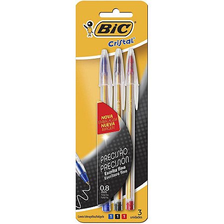 Caneta Esferográfica Bic Cristal Precisão 3 Cores Fina