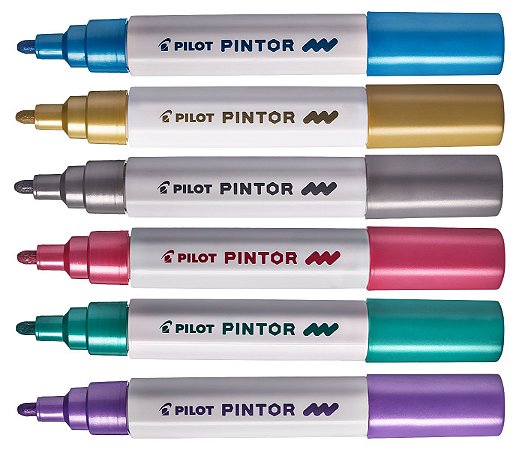 Kit Caneta Marcador Pilot Pintor 1.4 Média Cores Metálicas