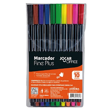 Caneta Marcador Extra Fina Jocar Office Fine Plus 10 Cores