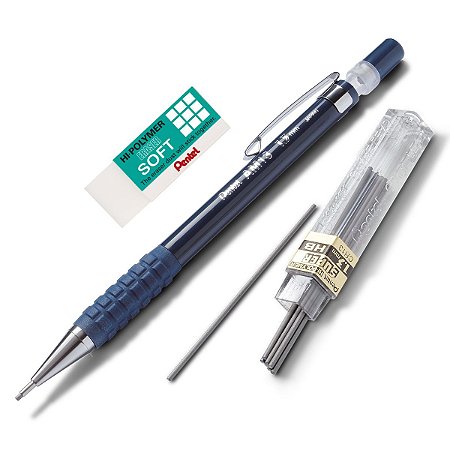 Kit Lapiseira Pentel AM13 1.3mm + Grafite 1.3 HB + Borracha Hi-Polymer