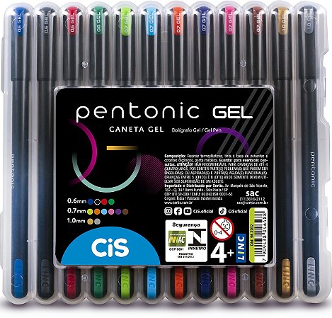 Caneta Gel Cis Pentonic Gel Estojo Com 12 Cores