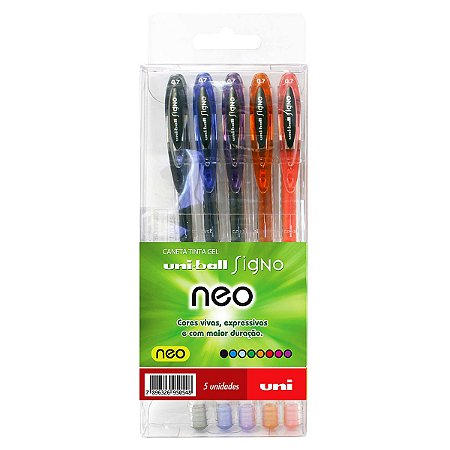 Caneta Gel Uni-ball Signo Neo Com 5 Cores Vivas