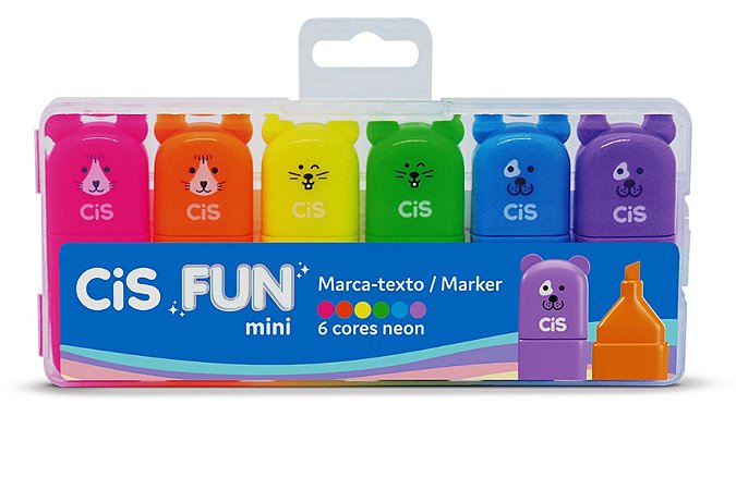 Estojo Marca Texto Cis Fun Mini 6 Cores Neon