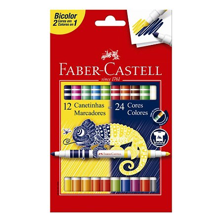 Canetinha Hidrográfica Faber-Castell Bicolor 12 Unidades 24 Cores