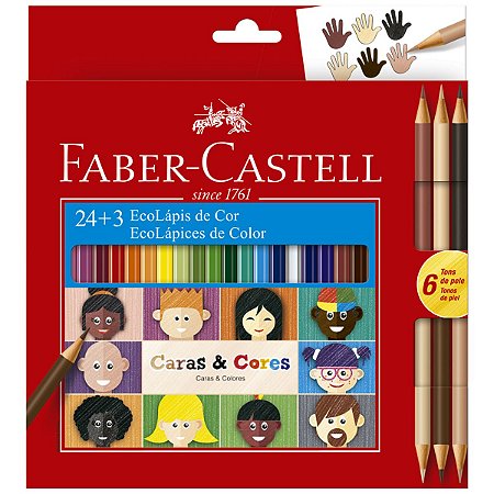 Lápis de Cor Ecolápis Faber-Castell 24 Cores + 6 Tons De Pele