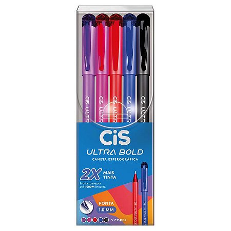 Caneta Esferográfica Cis Ultra Bold 1.0mm 5 Cores