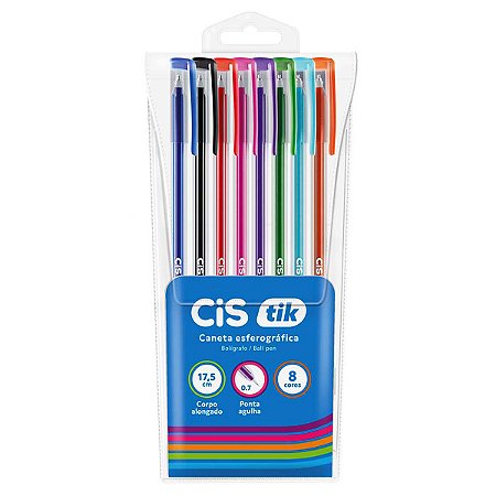 Caneta Esferográfica Cis Tik 0.7mm 8 Cores