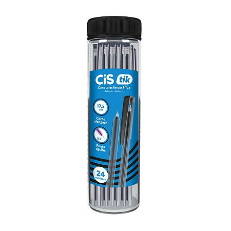 Caneta Esferográfica Cis Tik Preta 0.7mm Pote Com 24 Unidades