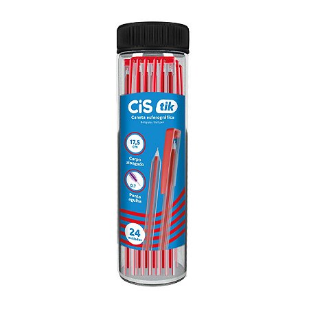 Caneta Esferográfica Cis Tik Vermelha 0.7mm Pote Com 24 Unidades