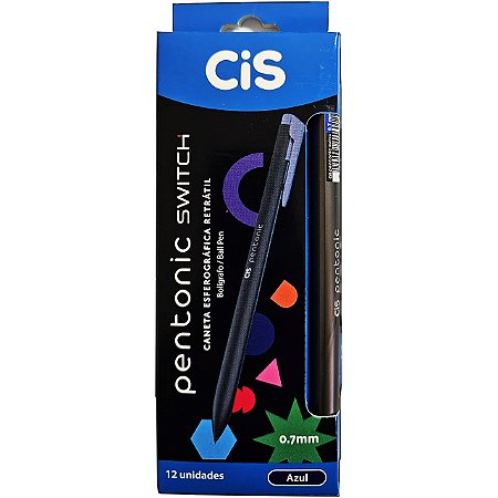 Caneta Esferográfica Retrátil Cis Pentonic Switch Azul 0.7mm 12 Unidades