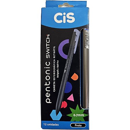 Caneta Esferográfica Retrátil Cis Pentonic Switch Preta 0.7mm 12 Unidades