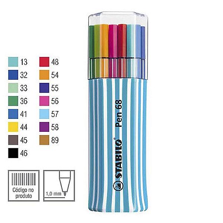 Estojo Azul Caneta Stabilo Pen 68 Com 15 Cores