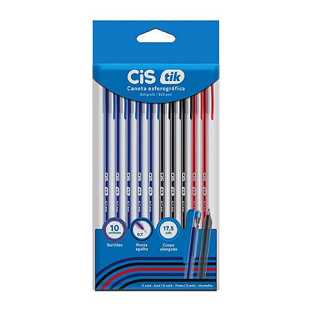 Caneta Esferográfica Cis Tik 0.7mm 10 Unidades